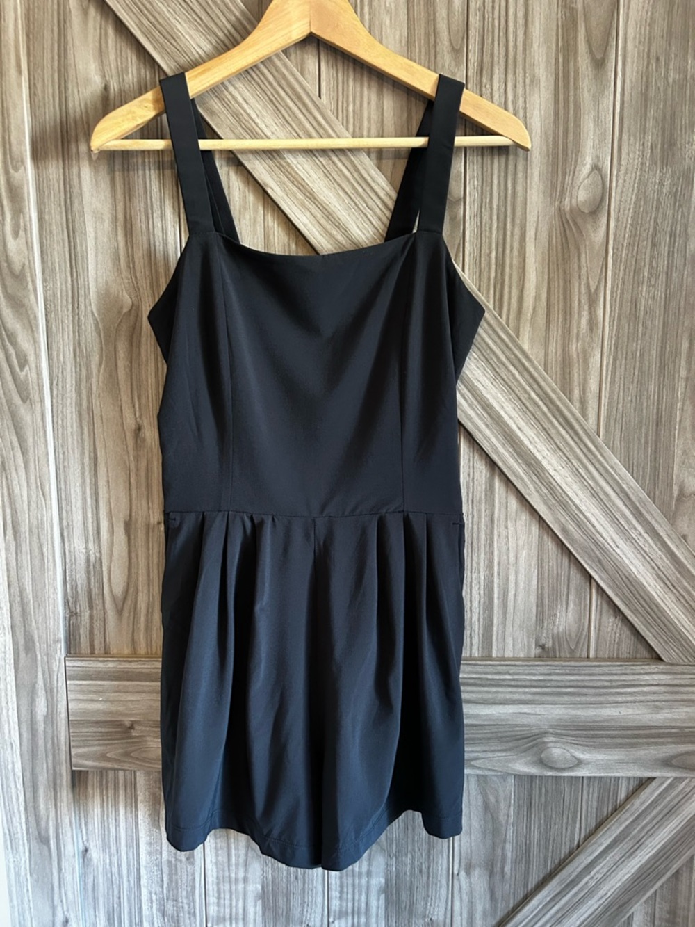 Vuori Villa Spring  Pleated Drop Waist Mini Romper - Black (Small LBD)
